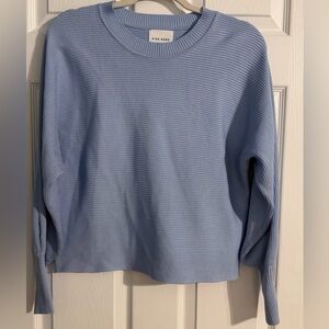 Pink Rose Ribbed Knit Sweater Light Blue Size Large